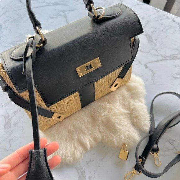 Black woven straw summer  handbag - Picture 4 of 10